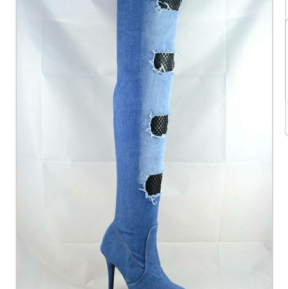 Denim Thigh High Boots